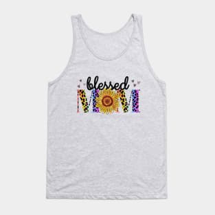 Blessed mom leopard multi color  flower Tank Top